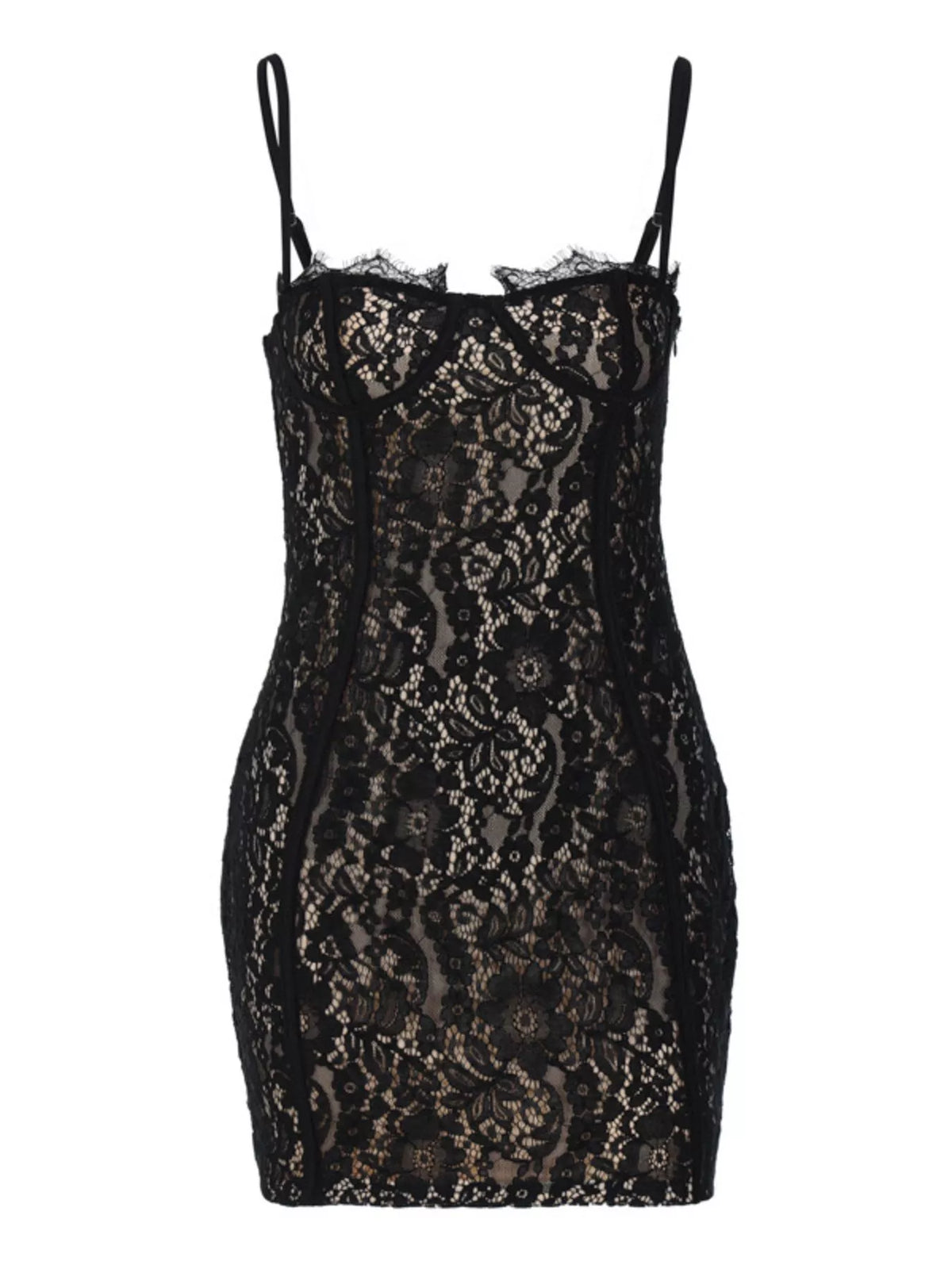 Floral Lace Spaghetti-Strap Mini Dress