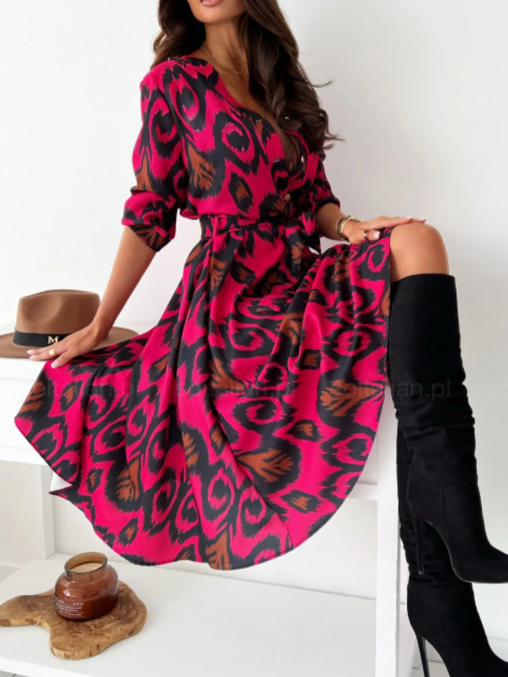 Printed Tie-Waist Midi Dress | S–2XL