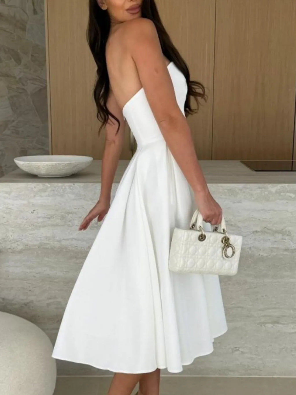 Solid-Color Tube Midi Dress