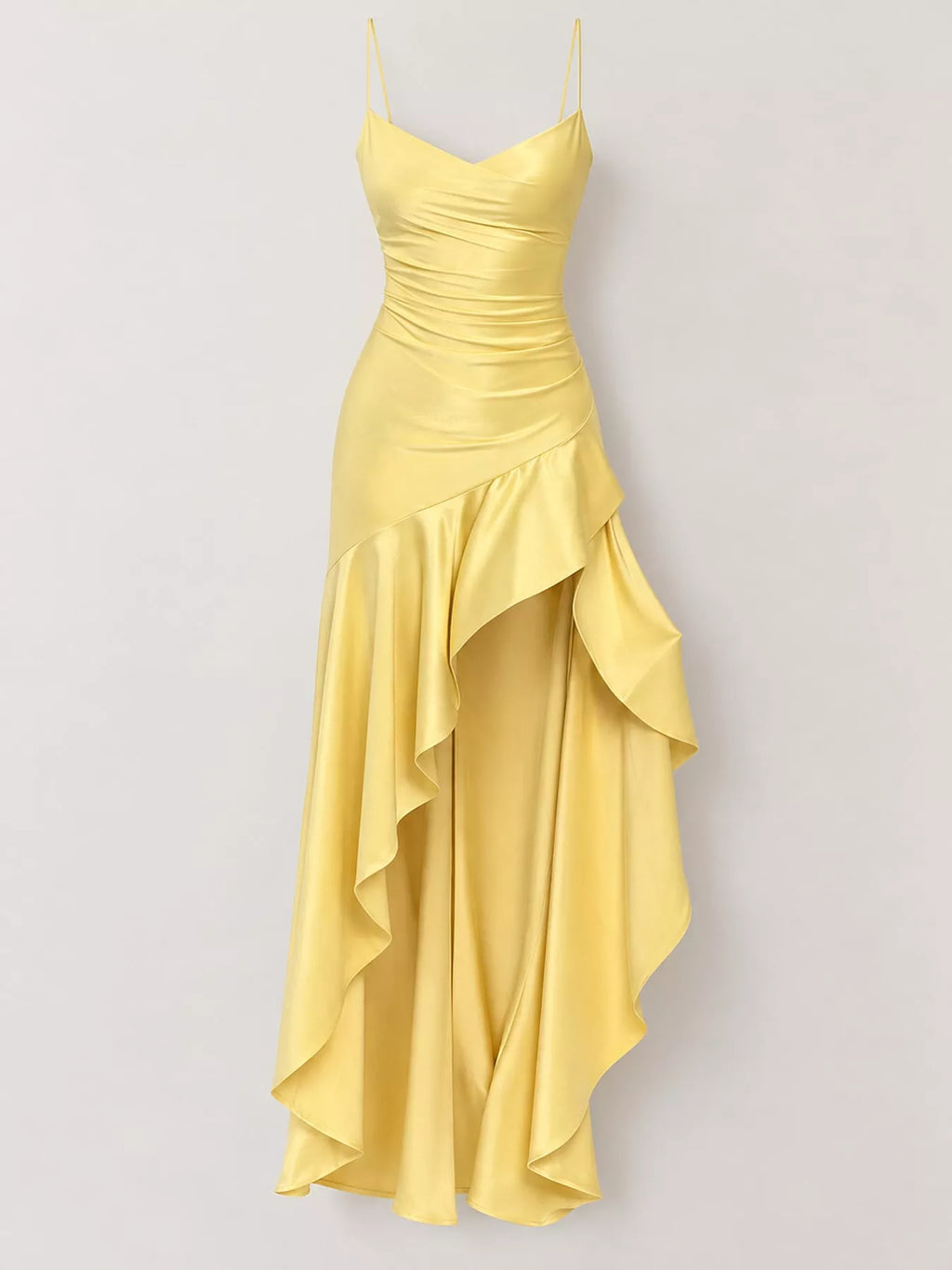 High-Low Ruffle-Hem Evening Dress