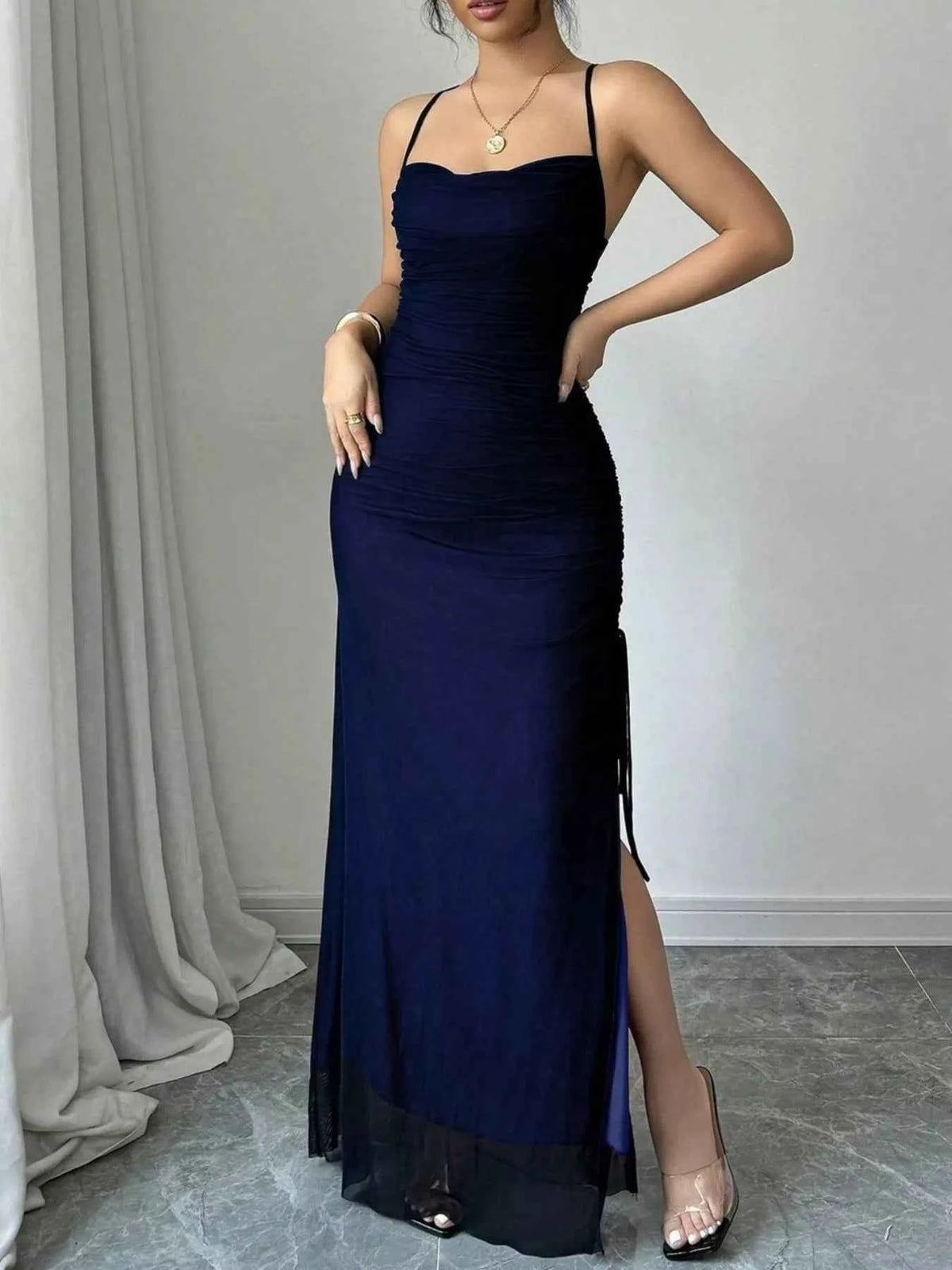 Blue Sweetheart-Neck Spaghetti-Strap Maxi Dress