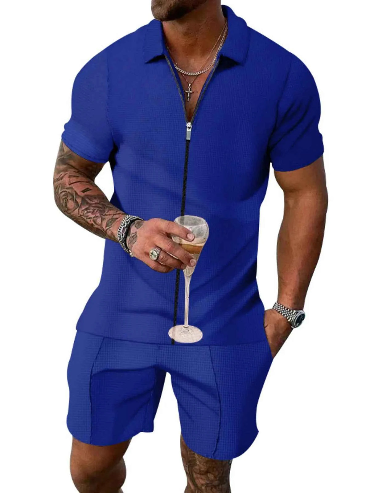 Men’s Zip-Front Short-Sleeve Top & Shorts Set