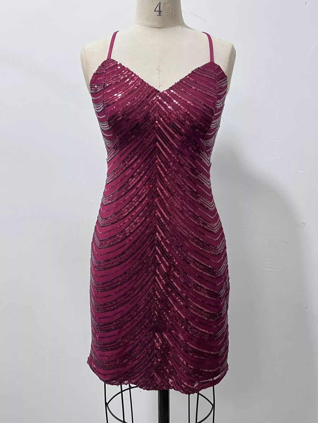 Sequin V-Neck Backless Bodycon Mini Cami Dress