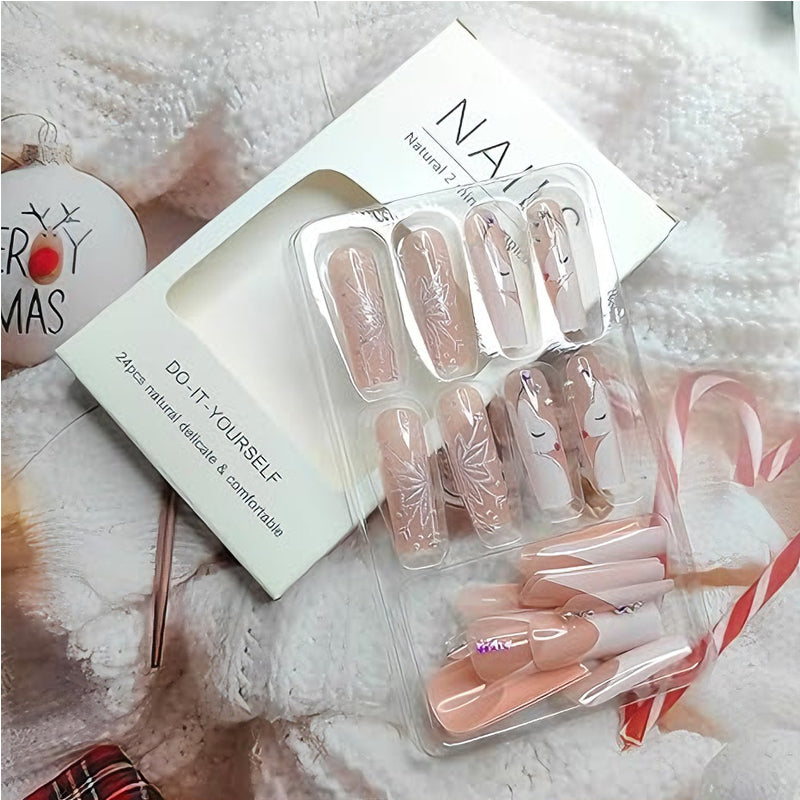Diamond Deer Snowflake Press-On Nails – 24 PCS Long Square | Holiday Nail Art with Crystal Rhinestones — Prime Trend Market