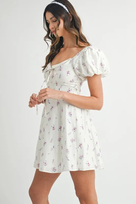MABLE Floral-Print Puff-Sleeve Mini Dress