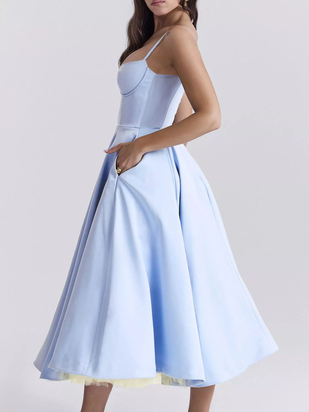 Sweetheart-Neck Pocketed A-Line Midi Dress