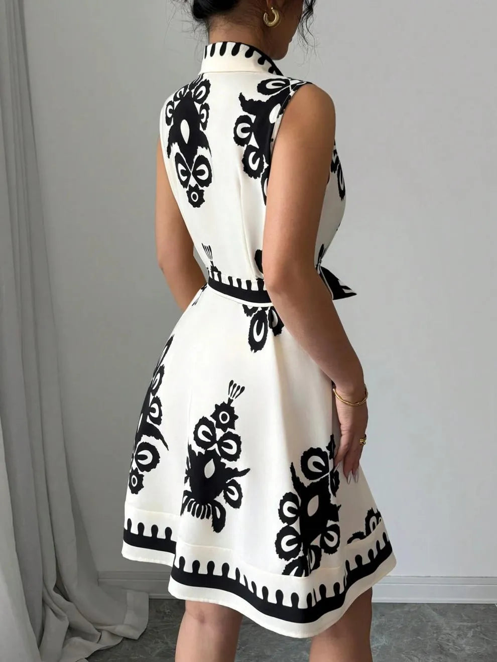 Printed Sleeveless Button-Front Dress