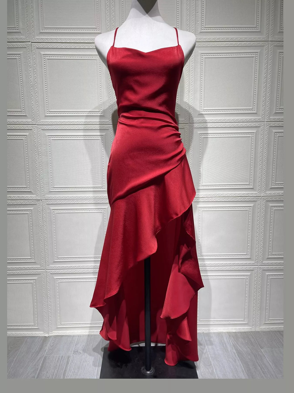 High-Low Ruffle-Hem Evening Dress