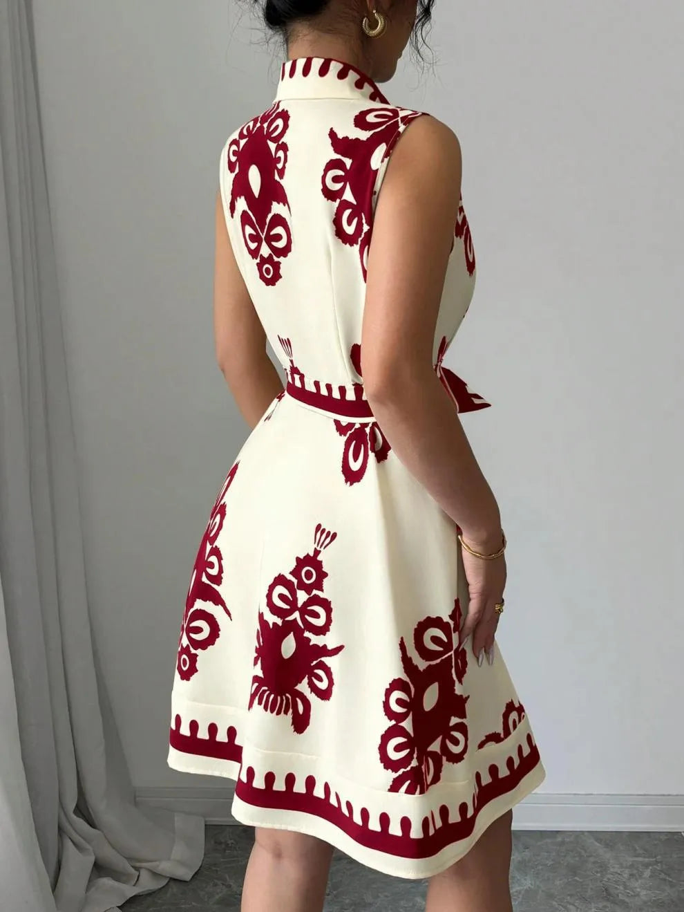 Printed Sleeveless Button-Front Dress