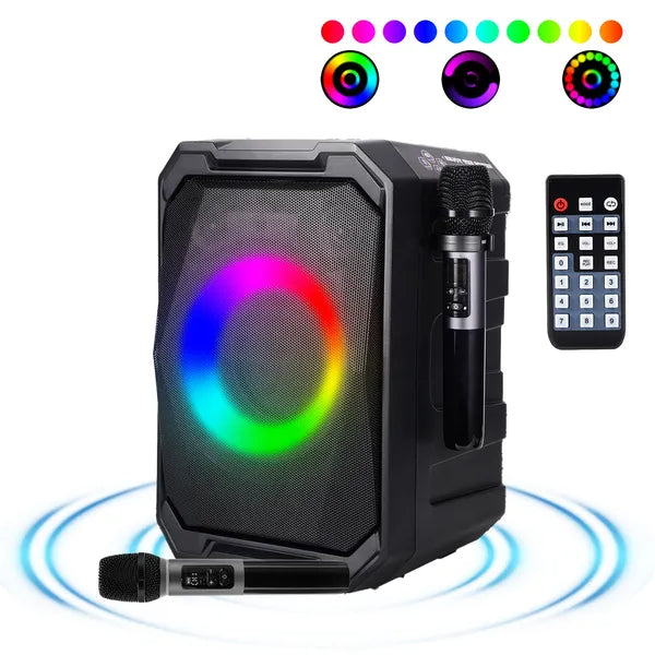 Portable Wireless Party Speaker | LED Light Show | 2 Wireless Mics | 80W Bass | Remote Control | TWS — Eliza & Tuan