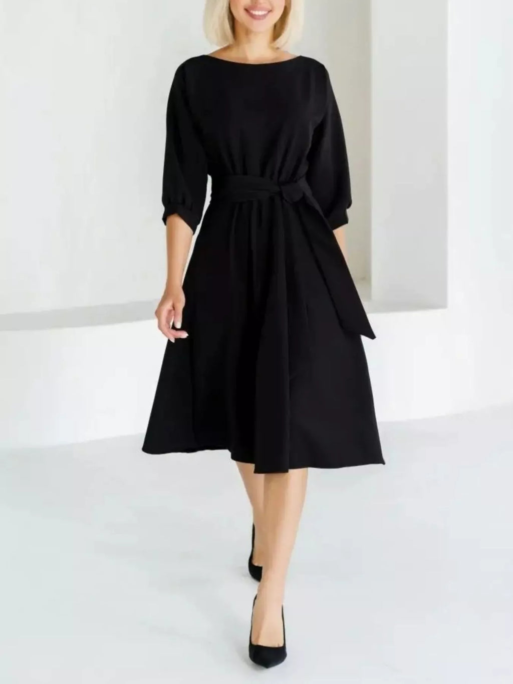 Belted Midi Dress with Pockets | S–XXL