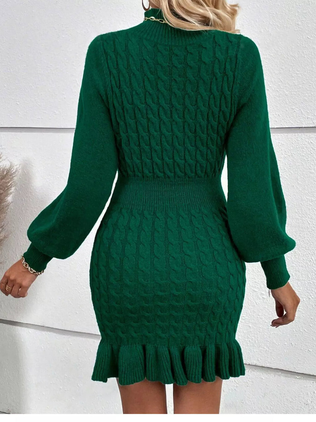 Cable-Knit Mock-Neck Ruffle-Hem Sweater Mini Dress