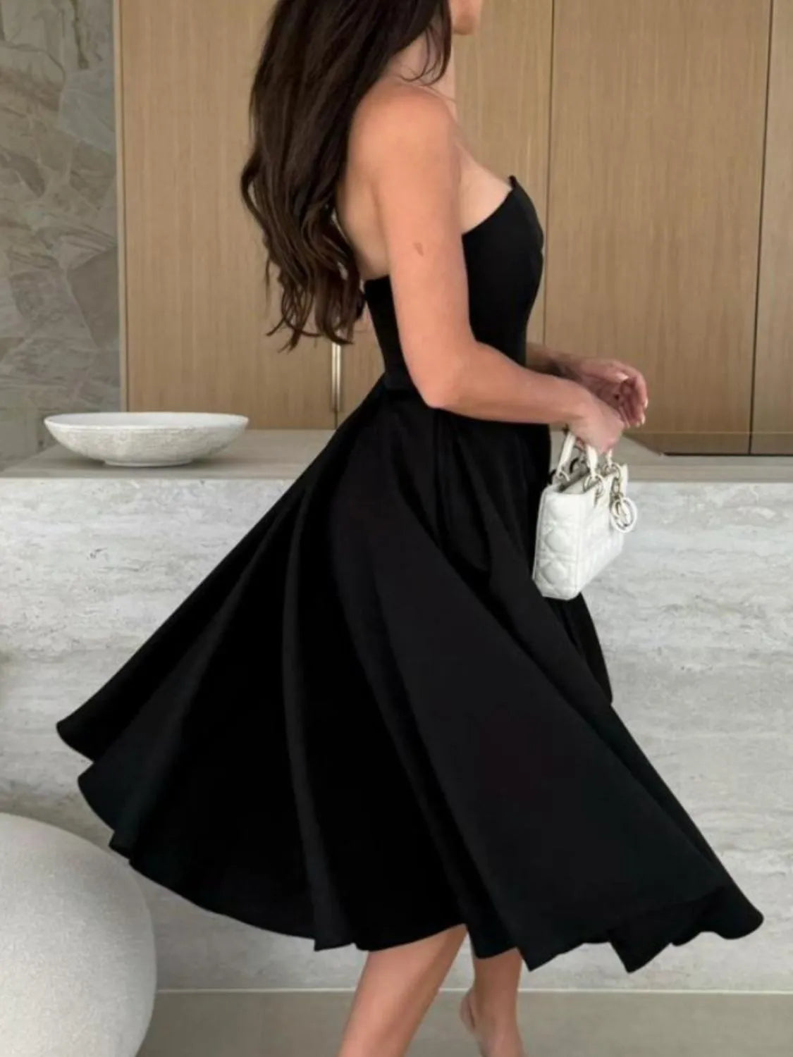 Solid-Color Tube Midi Dress