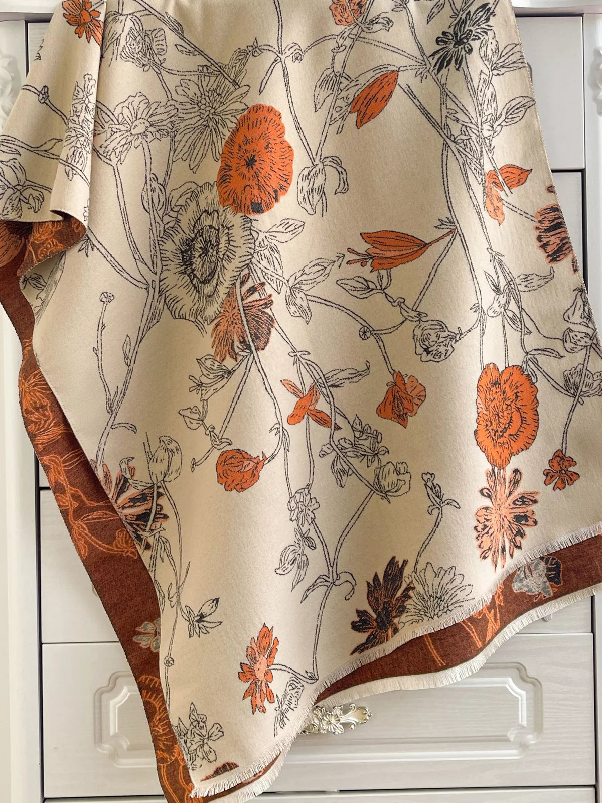 Floral-Print Reversible Polyester Scarf