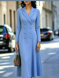 Double-Breasted Lapel-Collar Long-Sleeve Midi Dress