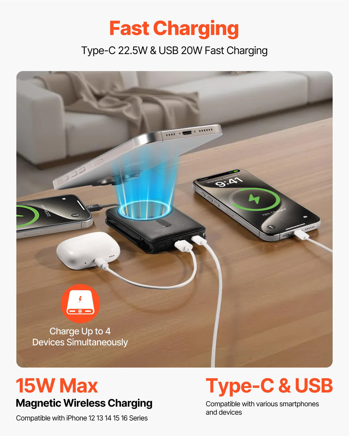 Magnetic Power Bank 10000mAh — MagSafe-Compatible Wireless Charger with LED Display & Stand — Prime Trend Market