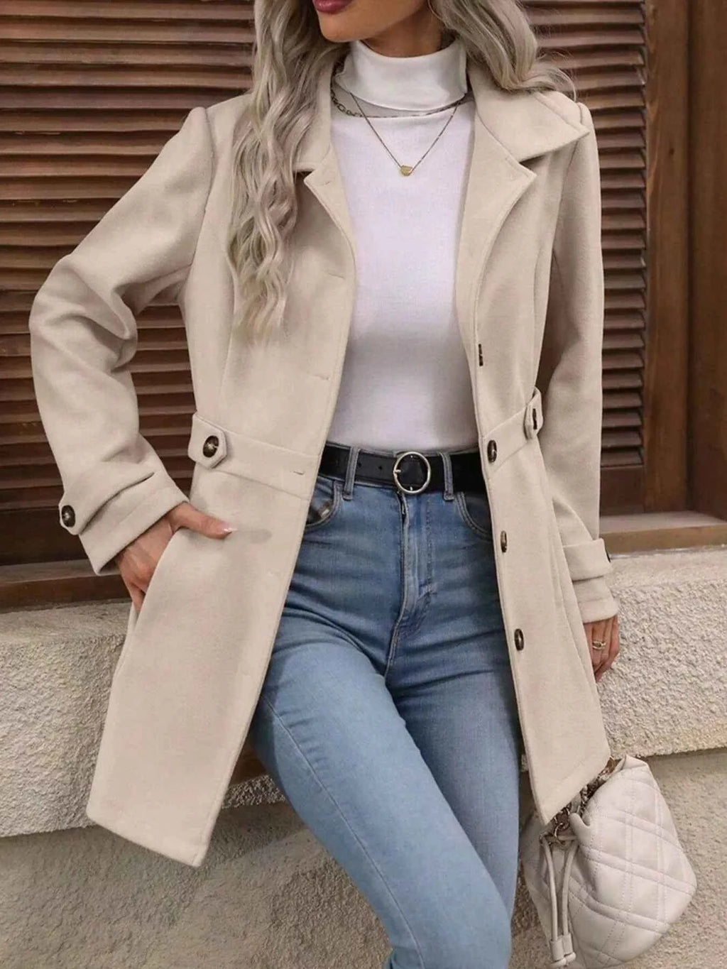 Unlined Button-Up Long-Sleeve Coat