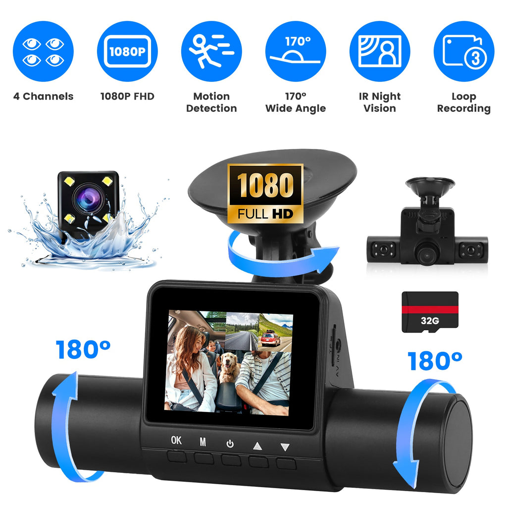 360° 4-Channel Dash Cam 1080P | IR Night Vision | Motion Detection | 32G MMC Included — Prime Trend Market