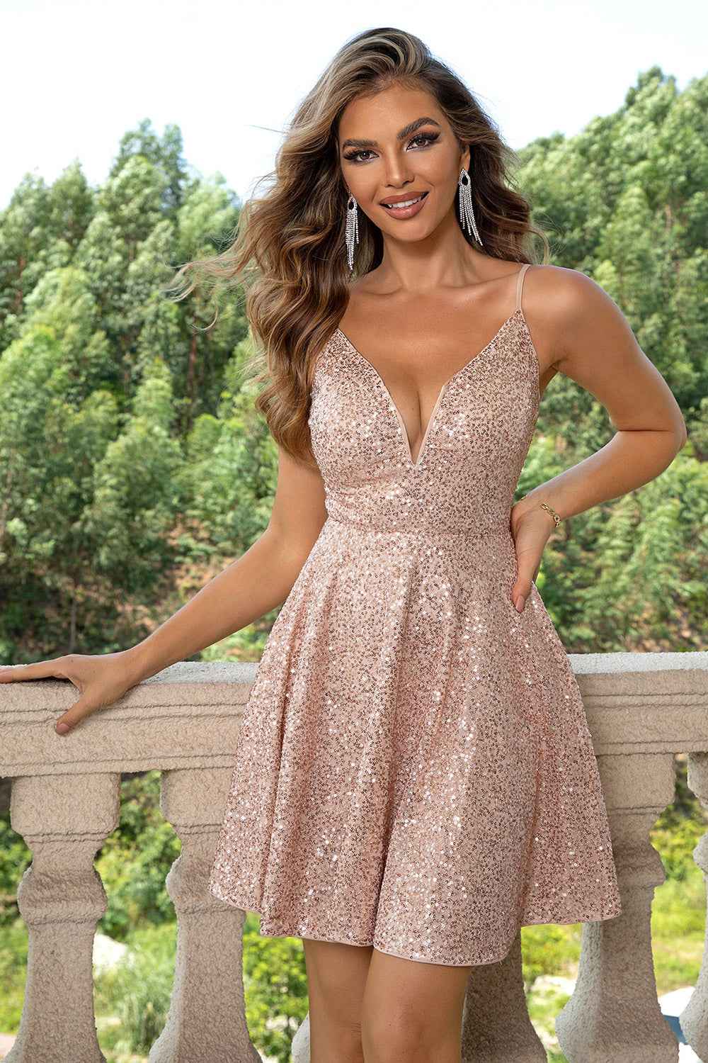Sequin Spaghetti-Strap Dress