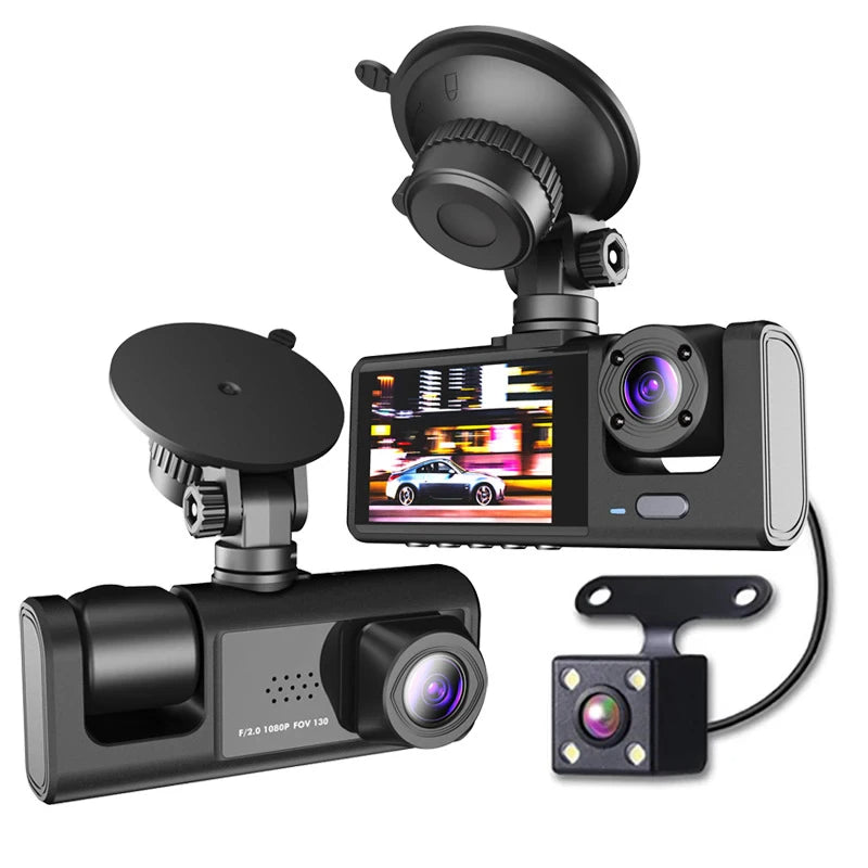 Triple Lens Dash Cam 1080P HD | Front, Rear & Interior Recording + G-Sensor — Prime Trend Market