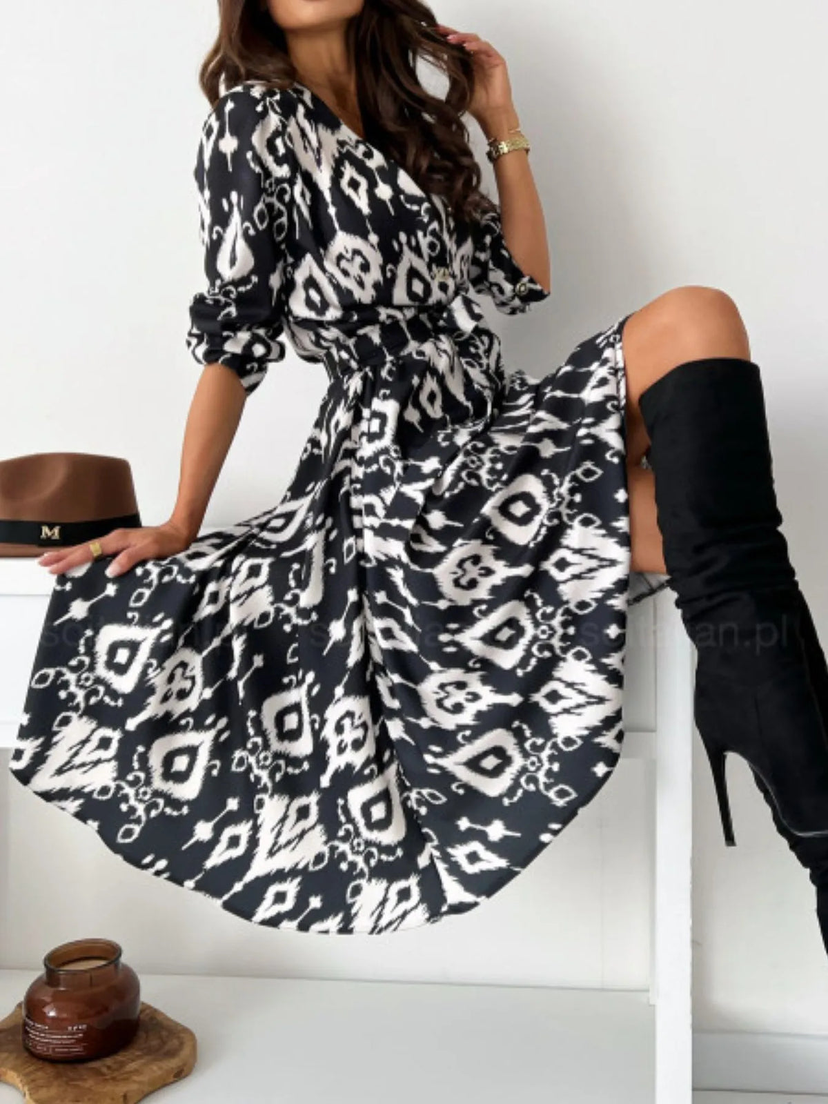 Printed Tie-Waist Midi Dress | S–2XL