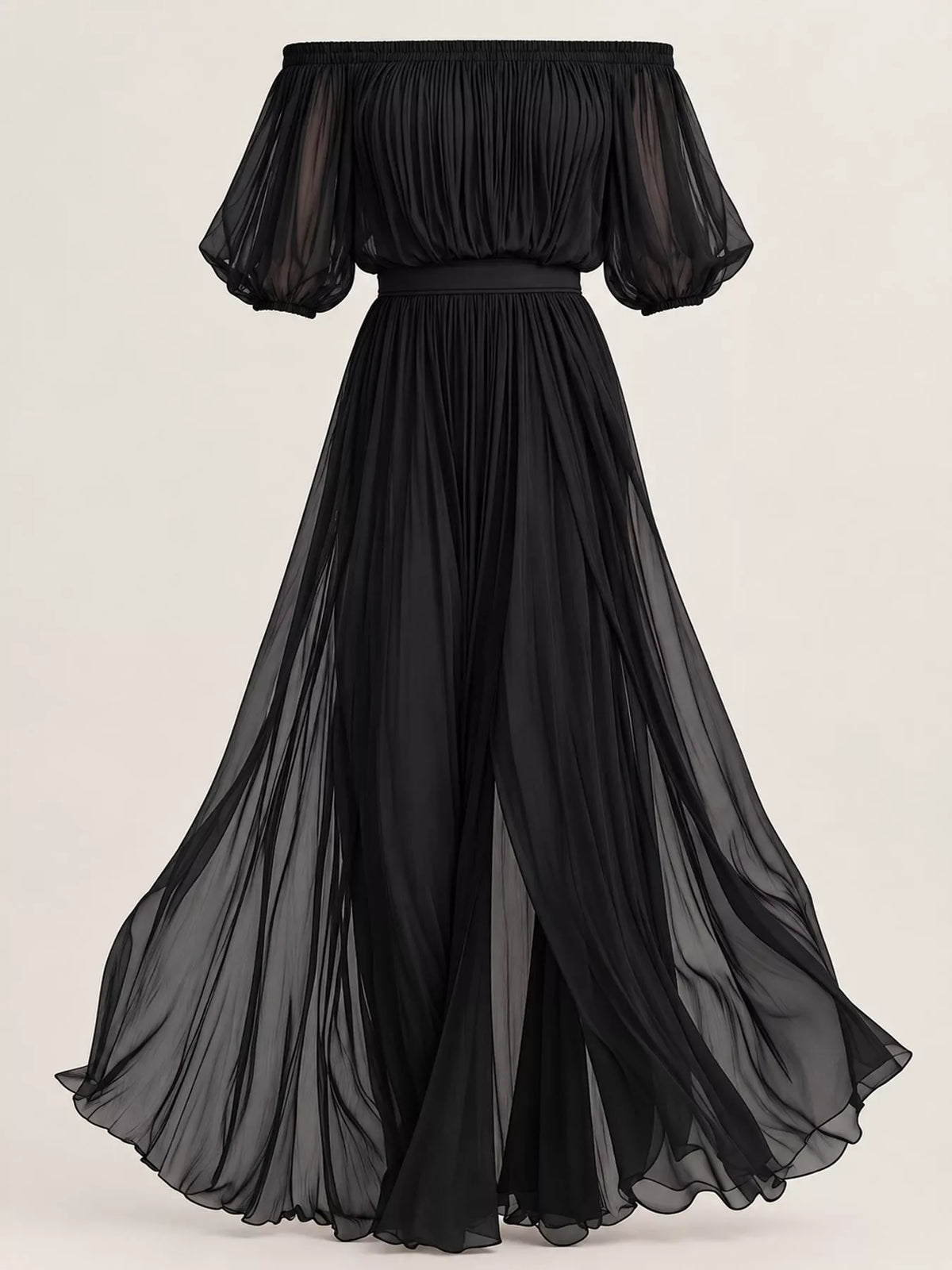 Off-Shoulder Ruched Chiffon Maxi Dress