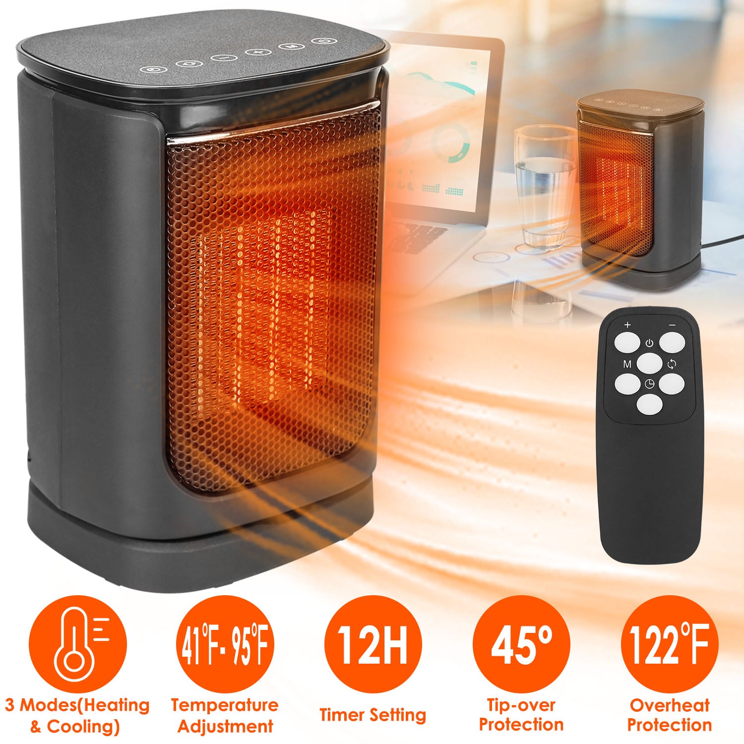 1500W Ceramic Space Heater — 3 Modes, 90° Oscillation, Remote Control & Tip-Over Protection — Prime Trend Market