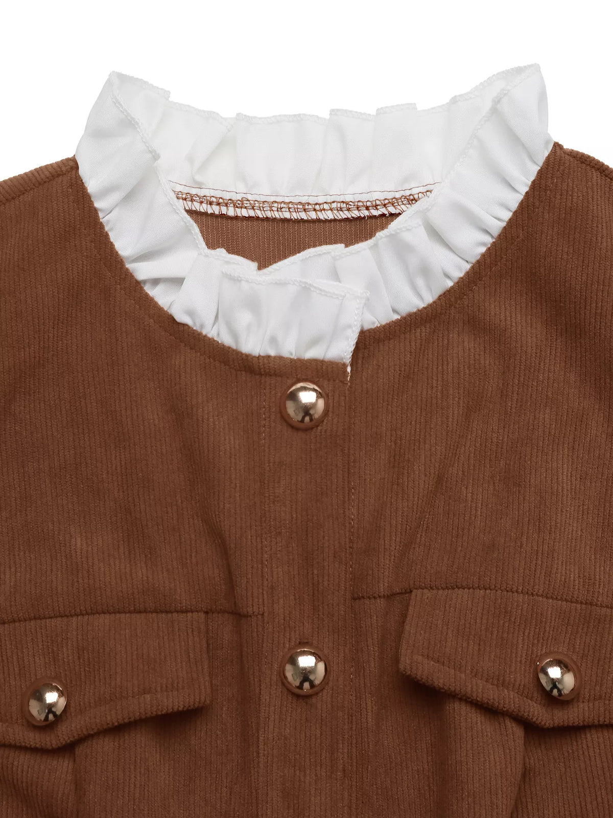 Brown Button-Front Long-Sleeve A-Line Mini Dress