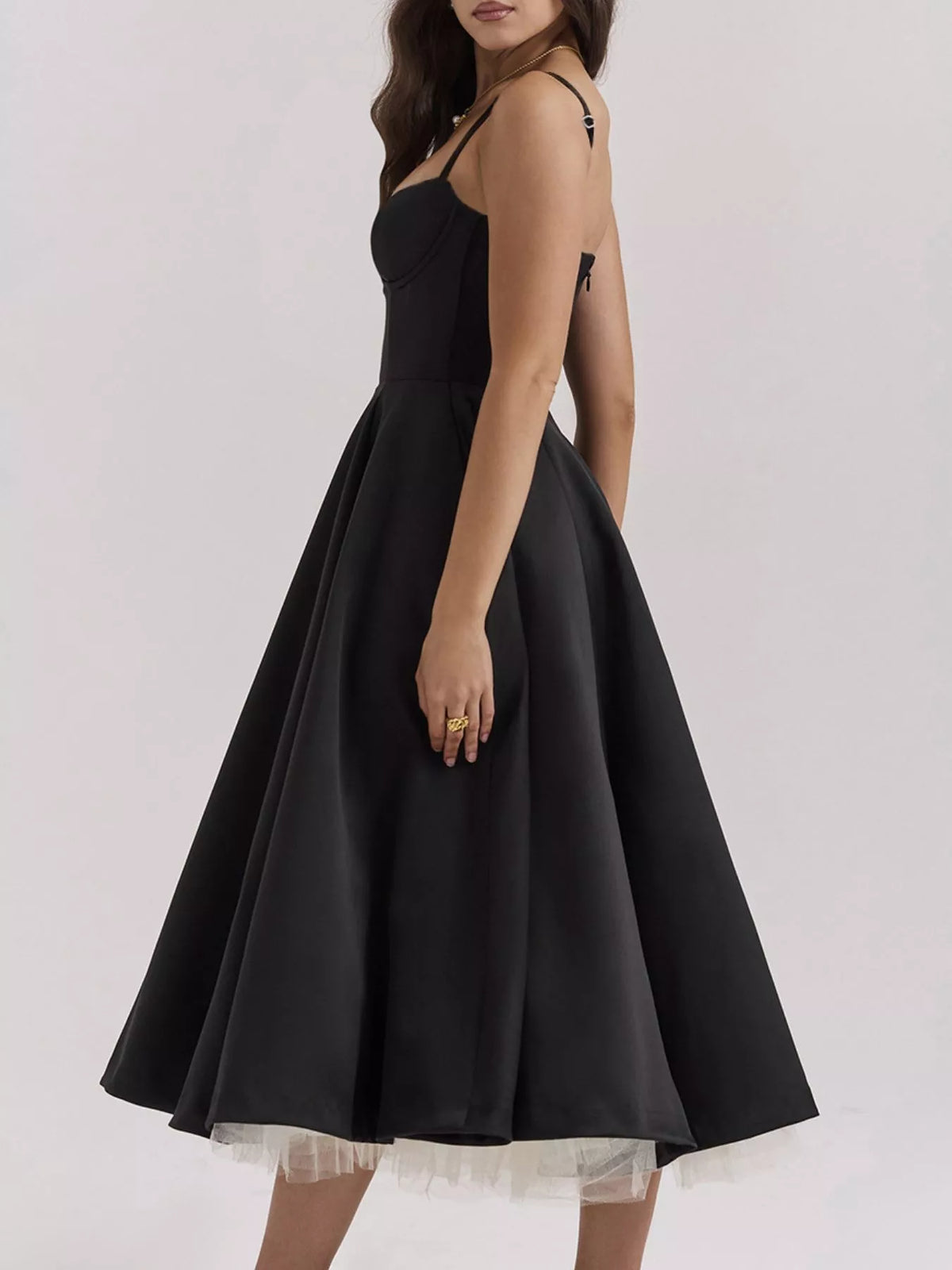 Sweetheart-Neck Pocketed A-Line Midi Dress