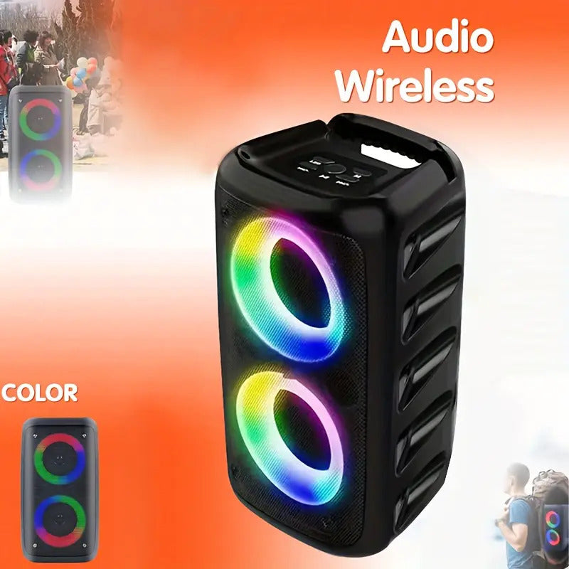 Portable Boombox Wireless Speaker with Disco LED Lights, Subwoofer & Wired Mic — Outdoor Party Speaker — Eliza & Tuan