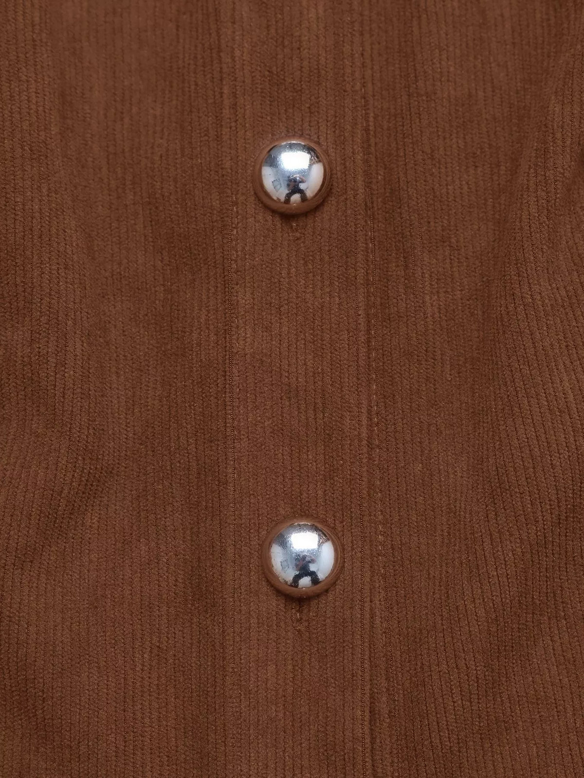 Brown Button-Front Long-Sleeve A-Line Mini Dress