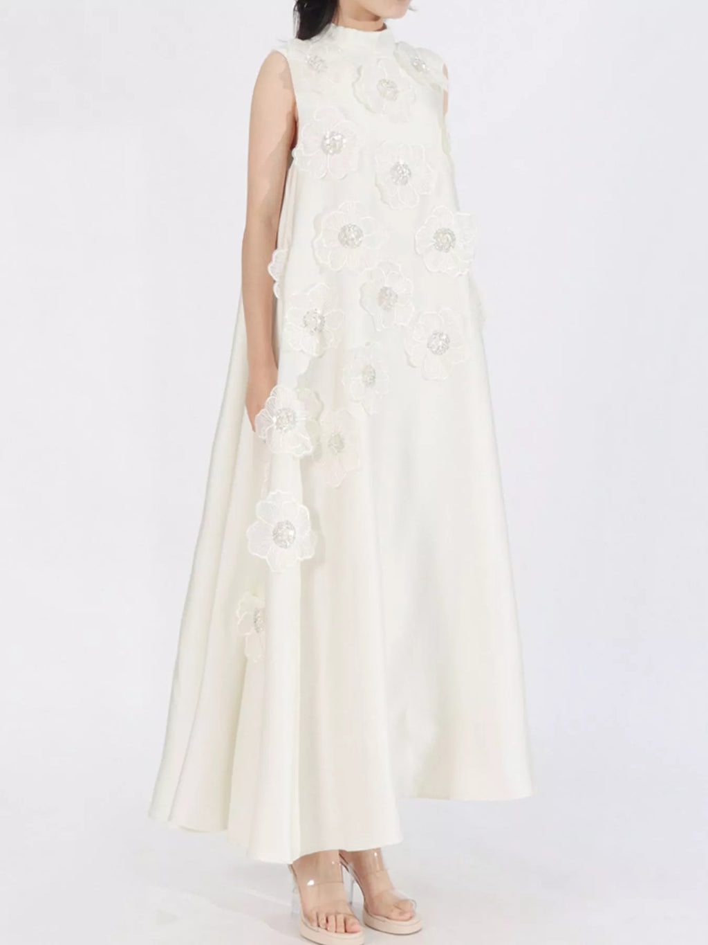Floral-Embellished Sleeveless Maxi Dress
