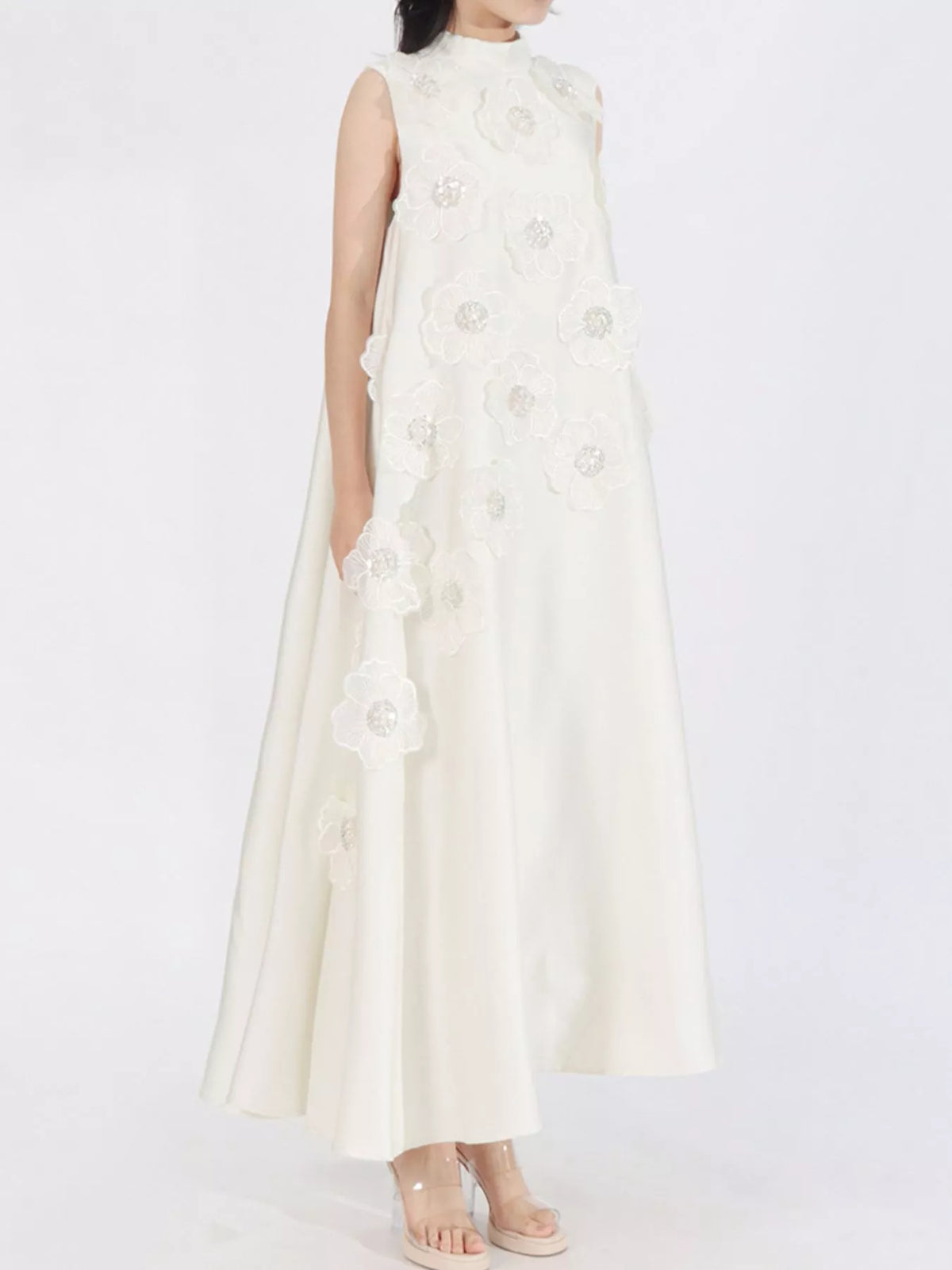 Floral-Embellished Sleeveless Maxi Dress