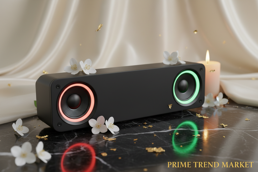 E91 RGB Bluetooth Speaker With Light — Dual Ring LED, 10W Surround Sound, TF Card, AUX, USB — Prime Trend Market