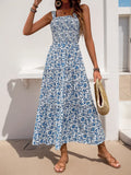 Perfee Floral Square-Neck Smocked Midi Cami Dress