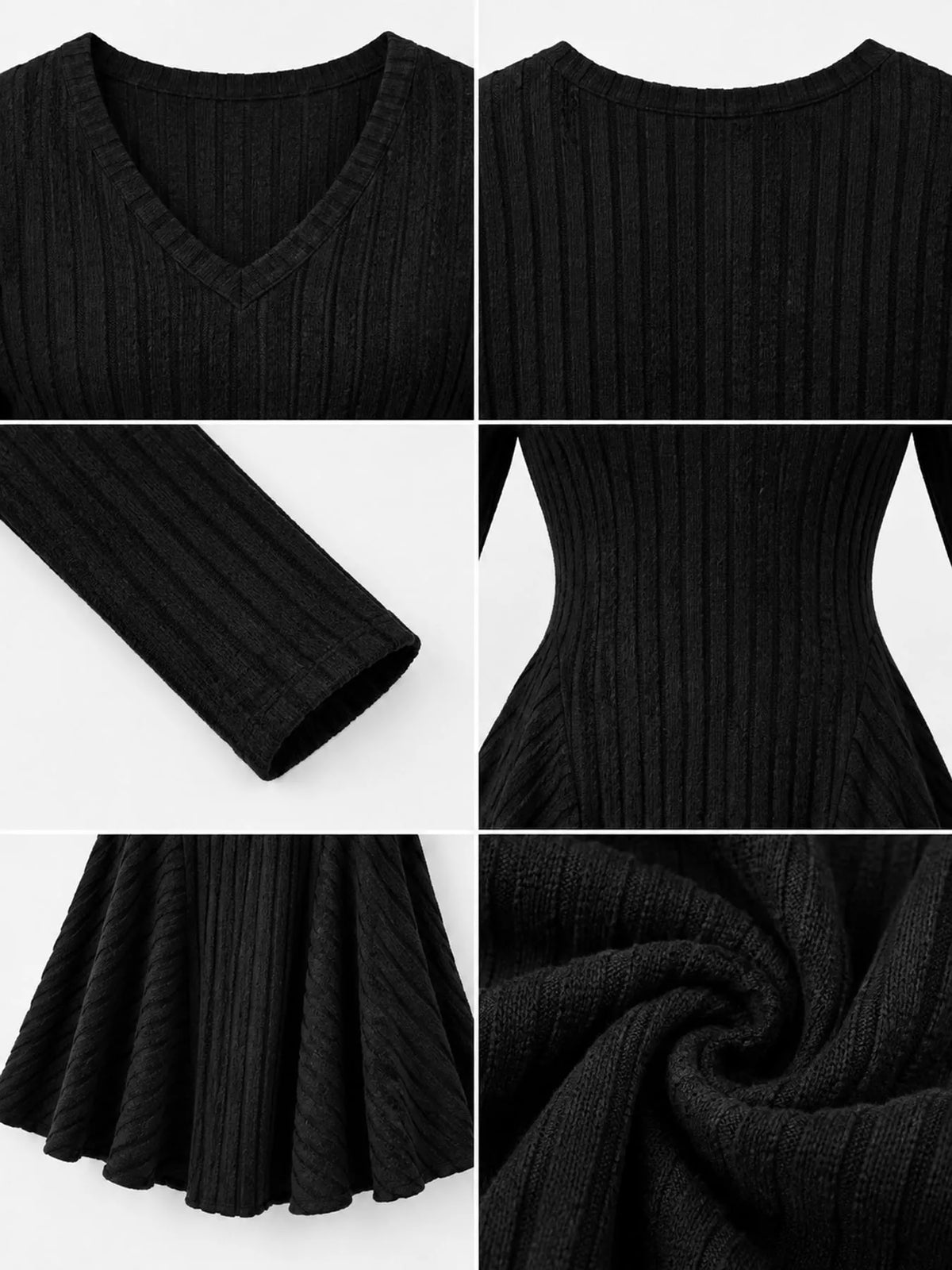 Long-Sleeve Ribbed Knit A-Line Mini Dress