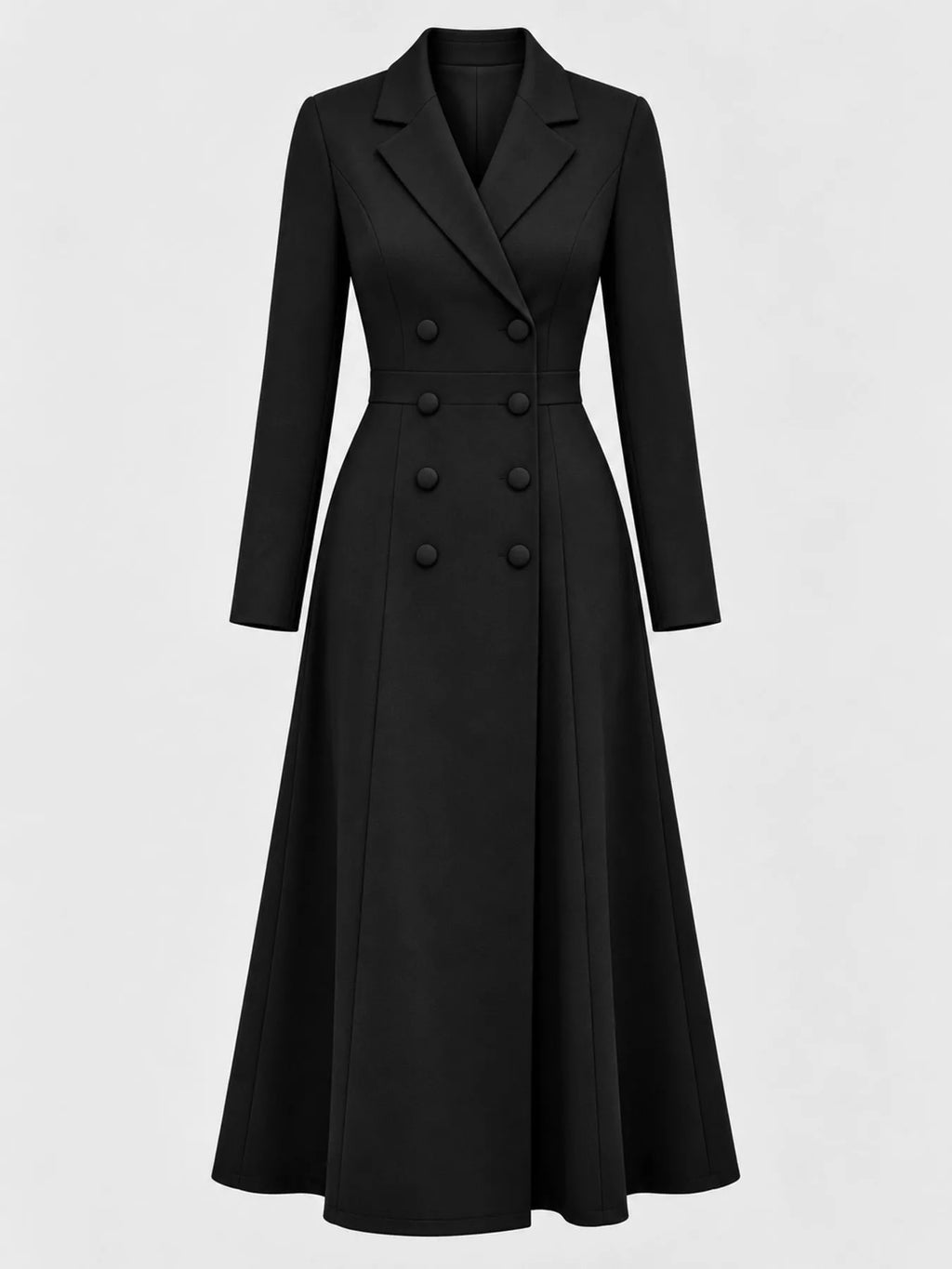 Double-Breasted Lapel-Collar Long-Sleeve Midi Dress