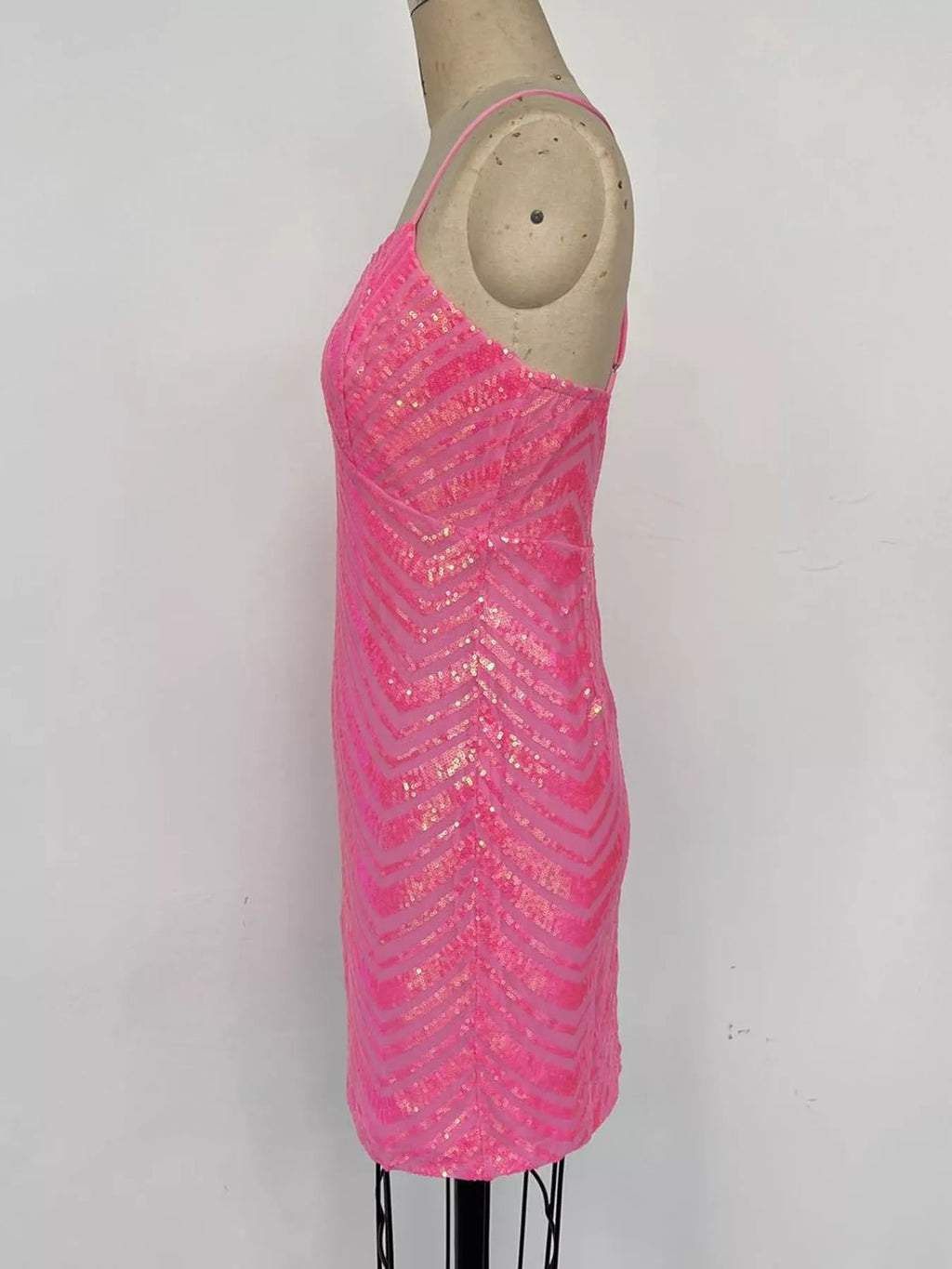 Sequin V-Neck Backless Bodycon Mini Cami Dress