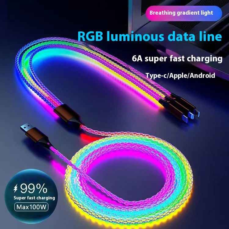 RGB Streamer 3-in-1 Fast Charging Cable — 66W with LED Light Effect