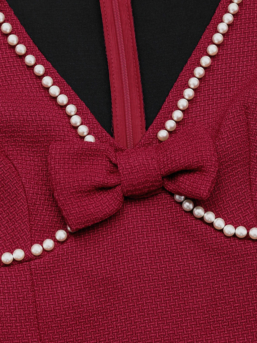 Perfee Pearl-Look Trim V-Neck Long-Sleeve Bodycon Dress
