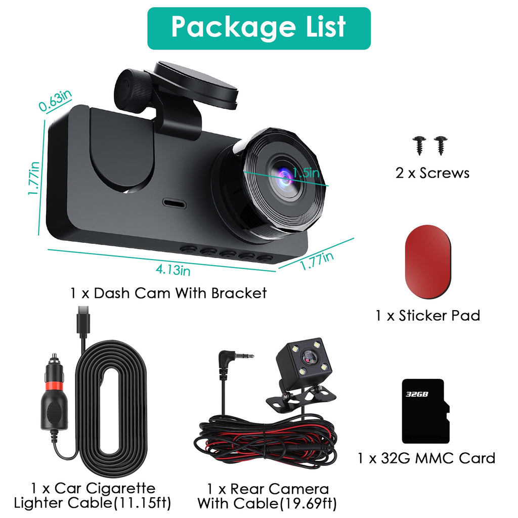 3-Channel Dash Cam Front Inside Rear | 32G MMC | G-Sensor | Parking Monitor | Loop Recording — Prime Trend Market