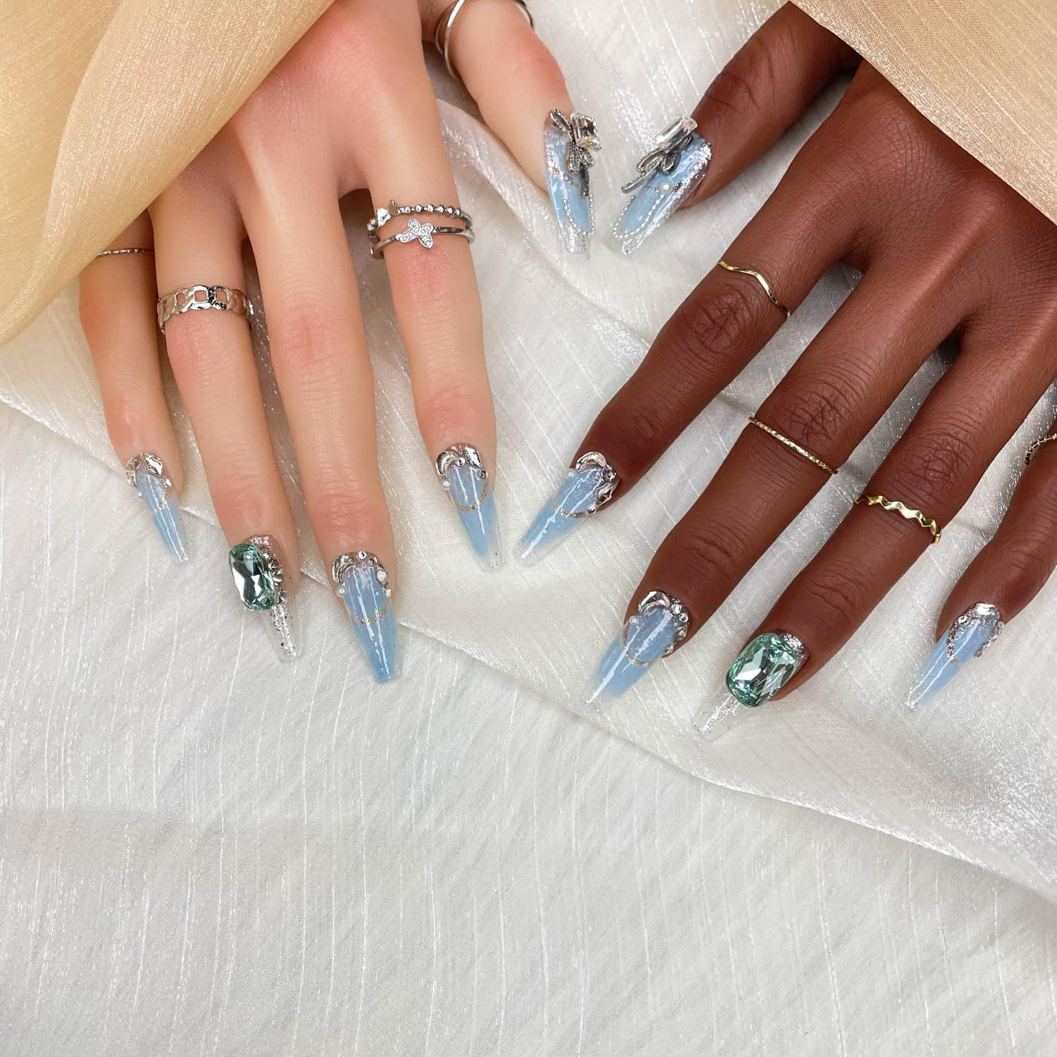 Nebula Glint Press On Nails – 3D Hand-Painted UV Finish, Luxury Custom Reusable PMMA — Prime Trend Market
