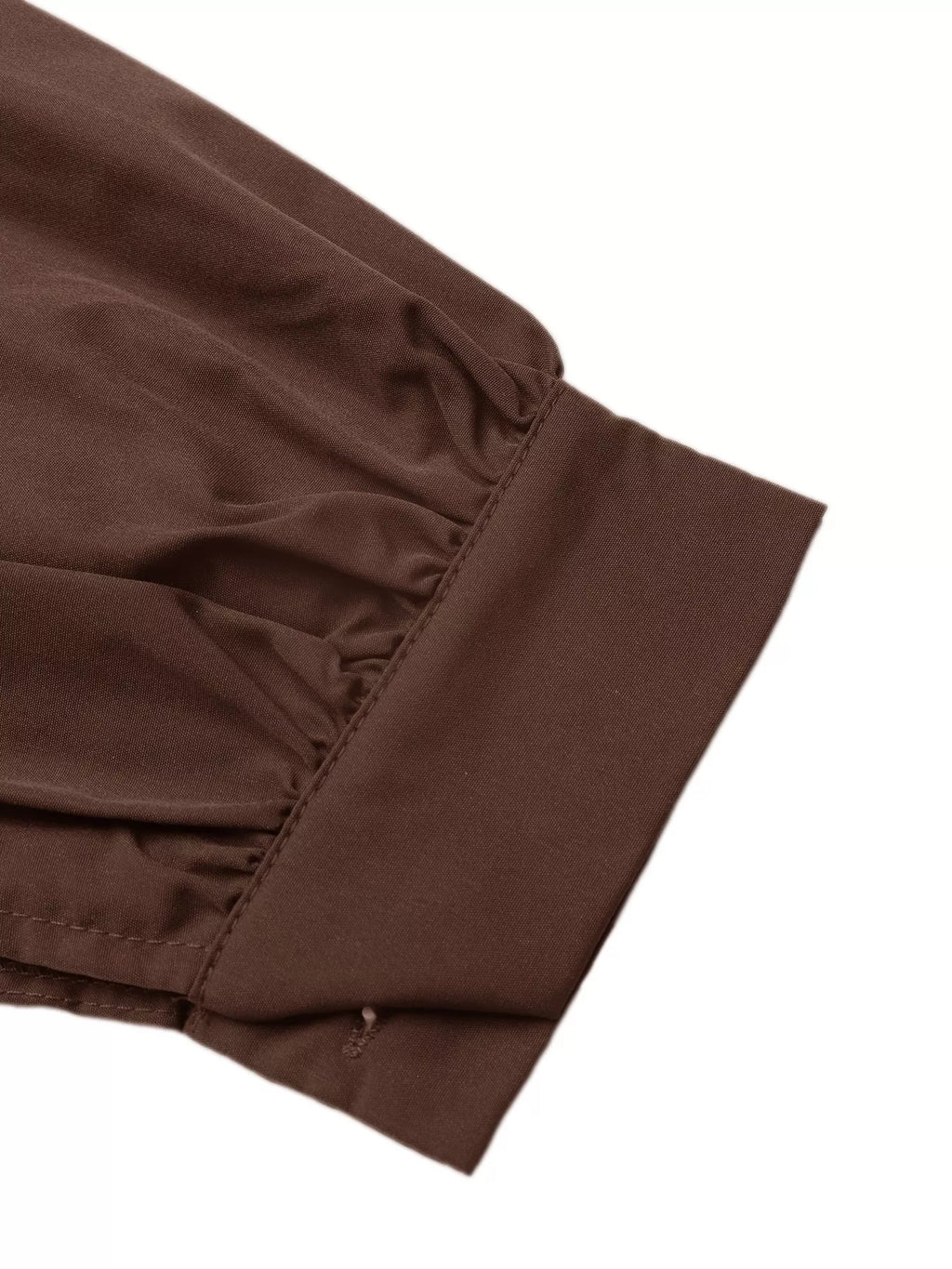 Coffee Brown Round-Neck Button-Front Long-Sleeve Midi Dress