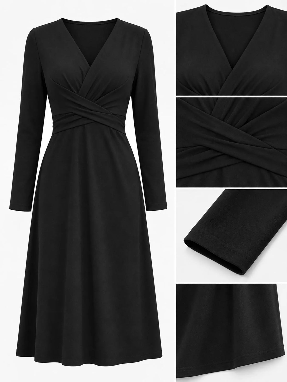 V-Neck Crisscross Ruched Dress, Long-Sleeve & Sleeveless, S–3XL