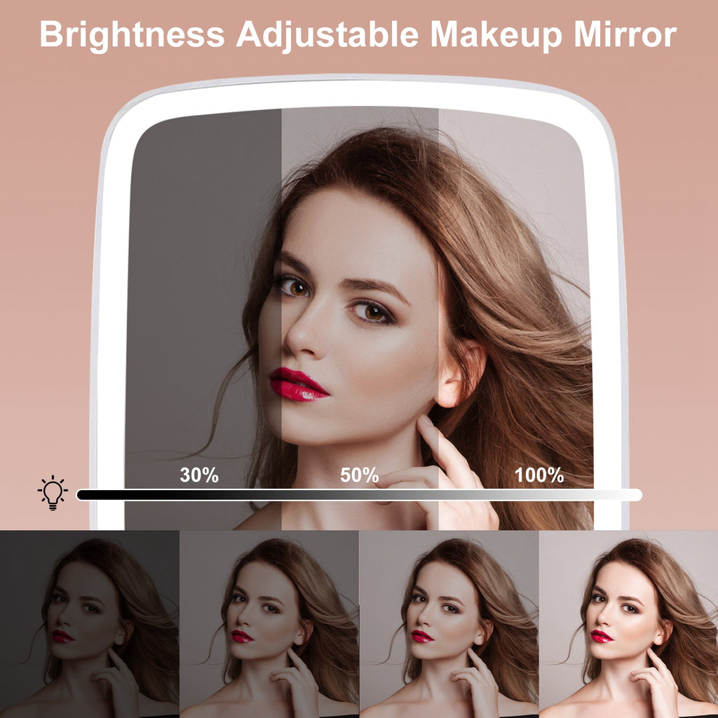 LED Lighted Makeup Vanity Mirror – 3 Light Colors, Touch Screen, USB Rechargeable | White — Eliza & Tuan