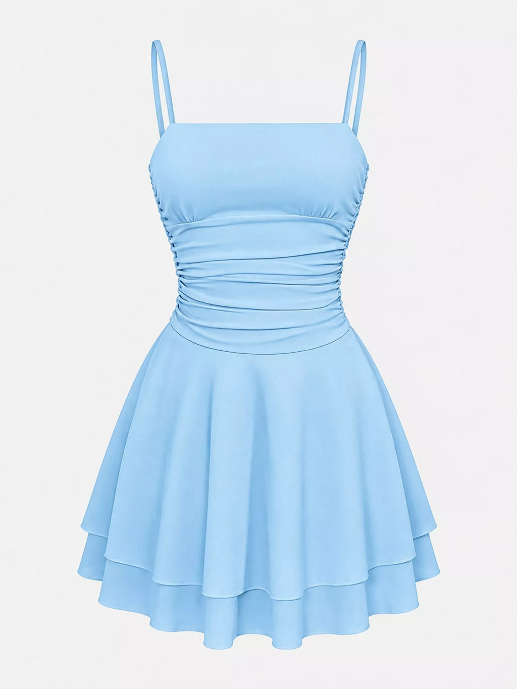 Ruched Spaghetti-Strap Layered Mini Dress