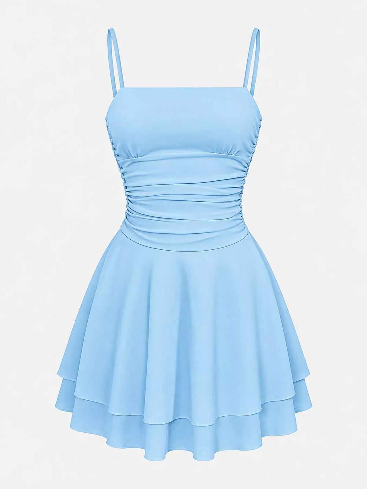 Ruched Spaghetti-Strap Layered Mini Dress