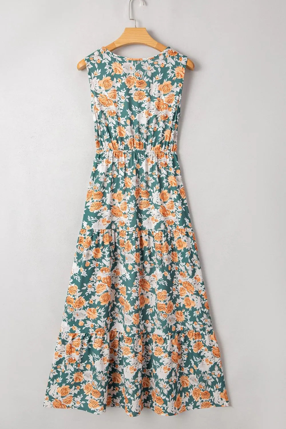 Floral V-Neck Tie-Waist Sleeveless Tiered Dress