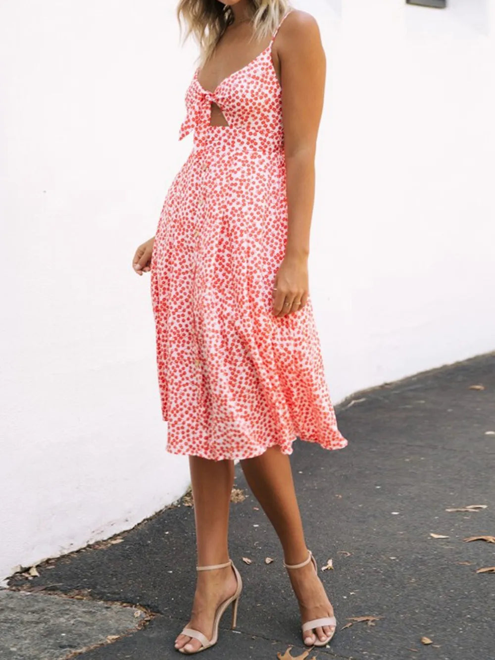 Sweetheart Tie-Front Cutout Cami Dress