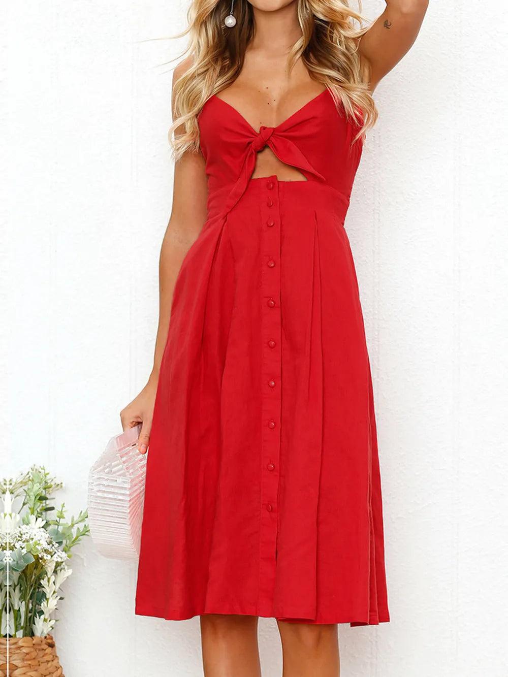 Sweetheart Tie-Front Cutout Cami Dress